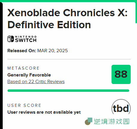 《异度之刃X 终极版》评分解禁：M站高达88分！